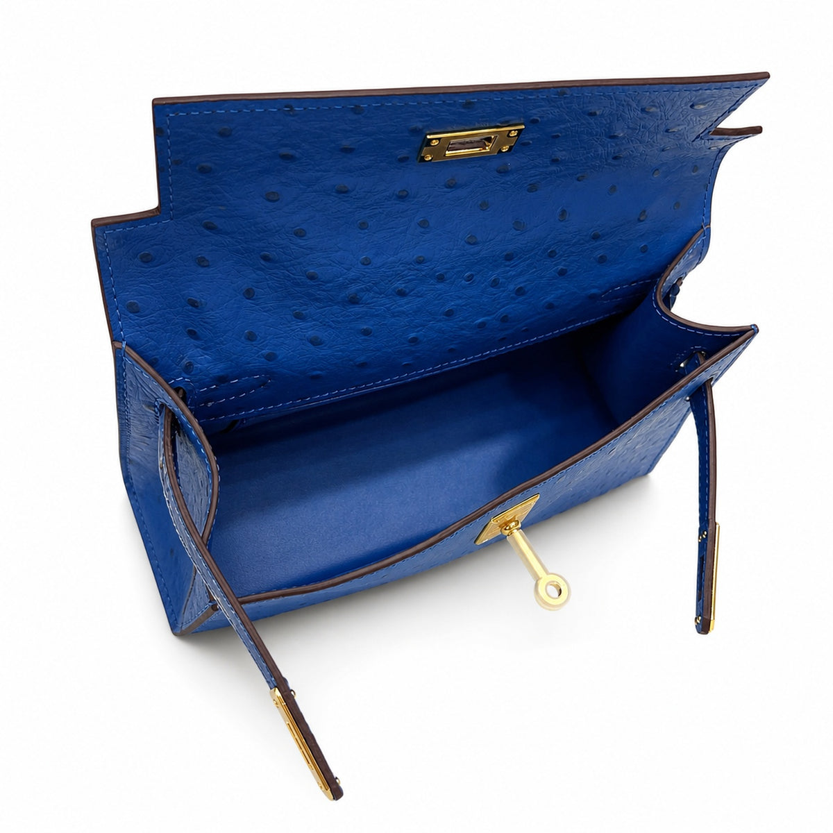 Mini Kelly Sellier 22cm Bleu Electrique Ostrich Leather Gold Hardware — Distinctive Petite Bag