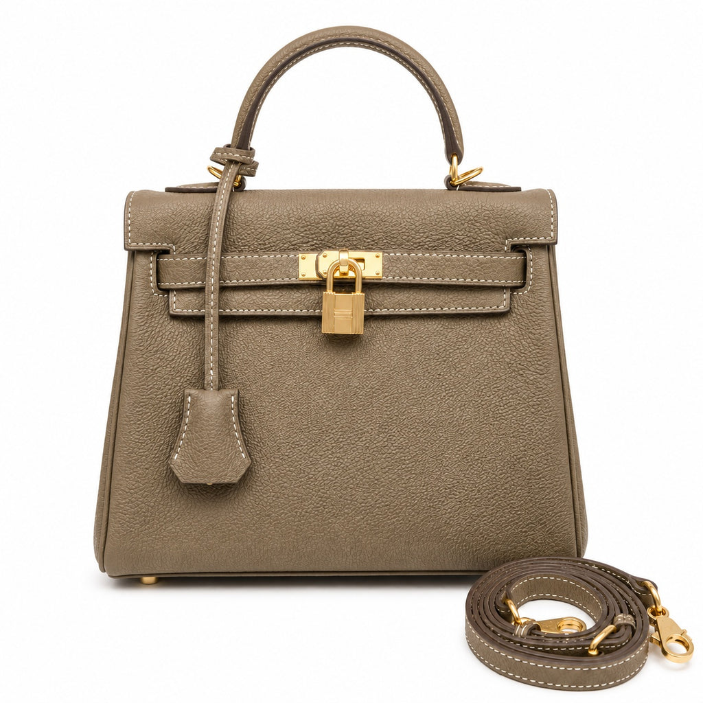 Kelly Sellier 20cm & 25cm & 28cm Etoupe Togo Leather Gold Hardware — Classic Hand-Carry Silhouette