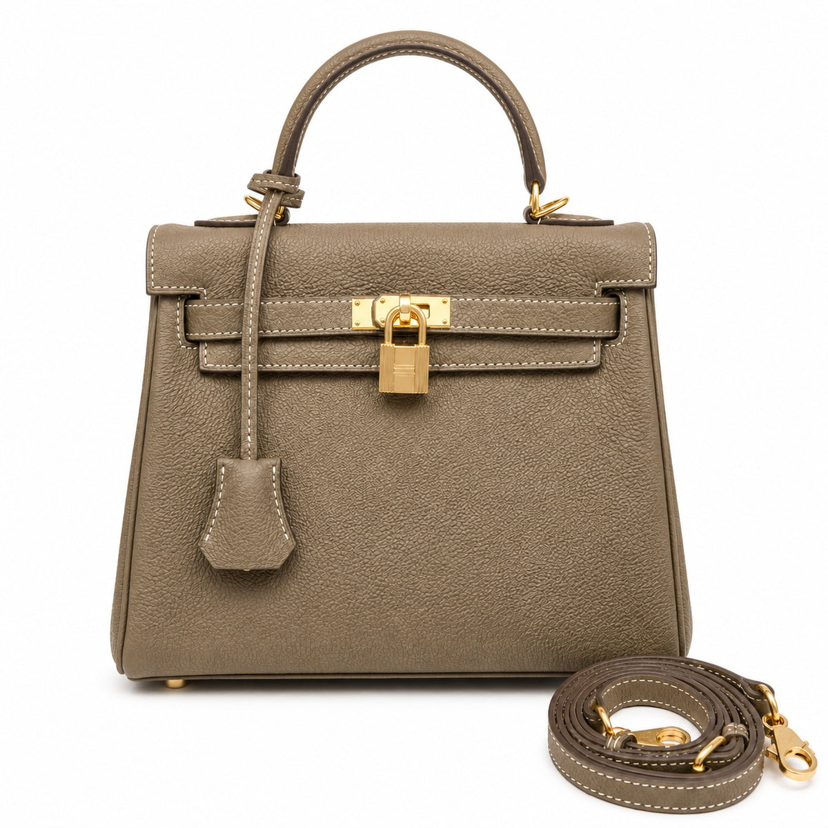 Kelly Sellier 20cm & 25cm & 28cm Etoupe Togo Leather Gold Hardware — Classic Hand-Carry Silhouette