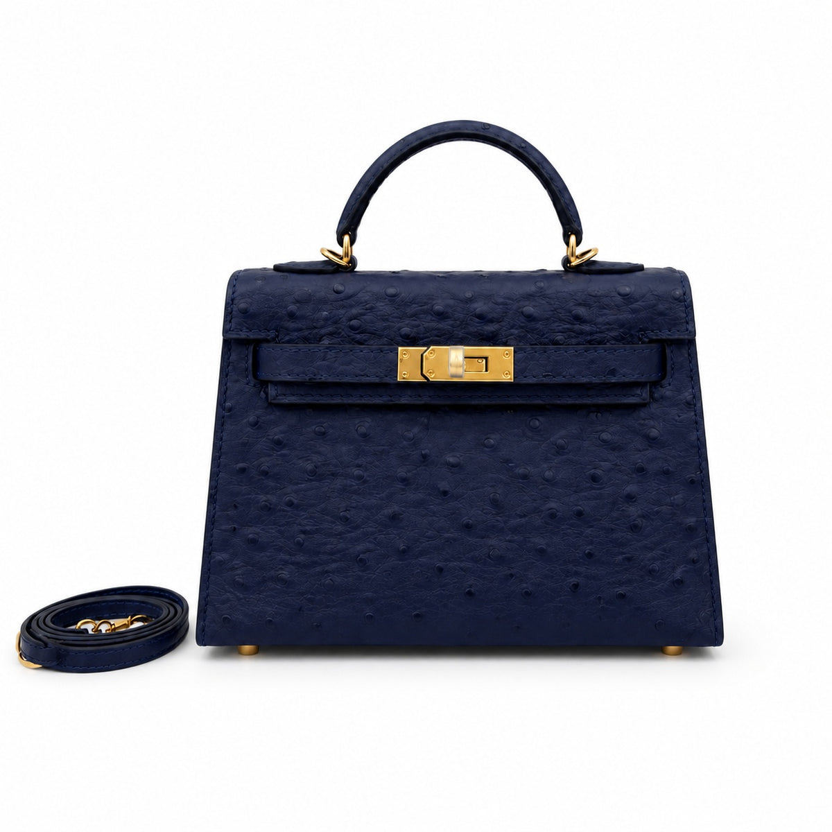 Mini Kelly Sellier 19cm Bleu Nuit Ostrich Leather Gold Hardware — Sophisticated Small-Scale Bag