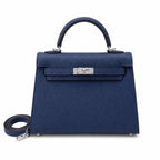 Mini Kelly II Sellier 19cm & 22cm Bleu Nuit Epsom Leather Palladium Hardware — Polished Compact Handbag