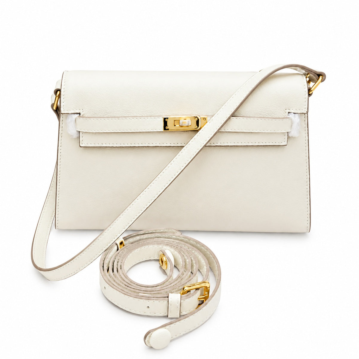 Kelly Elan 25x6.5x15cm Underarm Baguette Bag in Off White with Gold Hardware — Versatile Underarm Carry Style
