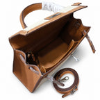 Kelly 25cm Patchwork Canvas and Swift Leather in Warm Brown — Versatile Structured Bag