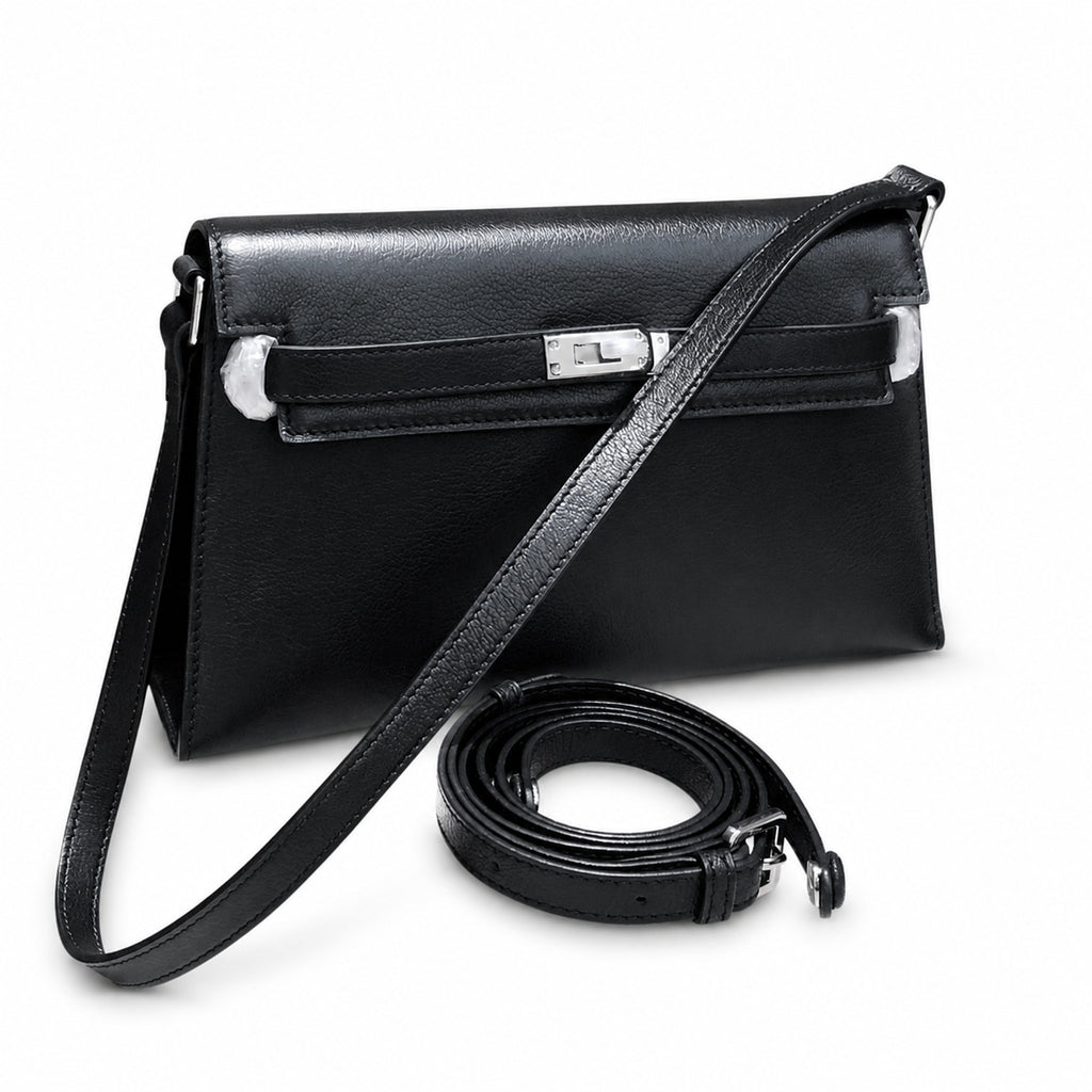 Kelly Elan 25x6.5x15cm Underarm Baguette Bag in Black with Silver Hardware — Versatile Underarm Carry Style