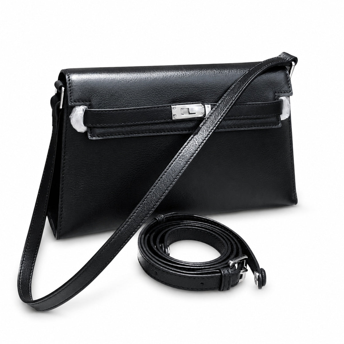 Kelly Elan 25x6.5x15cm Underarm Baguette Bag in Black with Silver Hardware — Versatile Underarm Carry Style