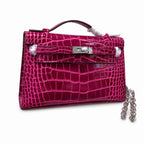 Kelly Pochette Fuchsia Shiny Niloticus Crocodile Leather Palladium Hardware Women Clutch Bag — Refined Small Hand-Carry Bag