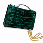 Kelly Pochette Vert Emeraude Shiny Niloticus Crocodile Leather Gold Hardware Women Clutch Bag — Polished Compact Shoulder Style