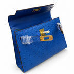 Mini Kelly II 19cm Sellier Bleu Electrique Ostrich Gold Hardware Luxury Crossbody — Compact Top-Handle Bag