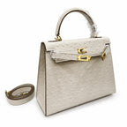 Kelly Sellier 25cm Craie Ostrich Gold Hardware Premium Women Shoulder Purse — Streamlined Top-Handle Handbag