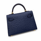 Mini Kelly Sellier 19cm Bleu Nuit Ostrich Leather Gold Hardware — Sophisticated Small-Scale Bag