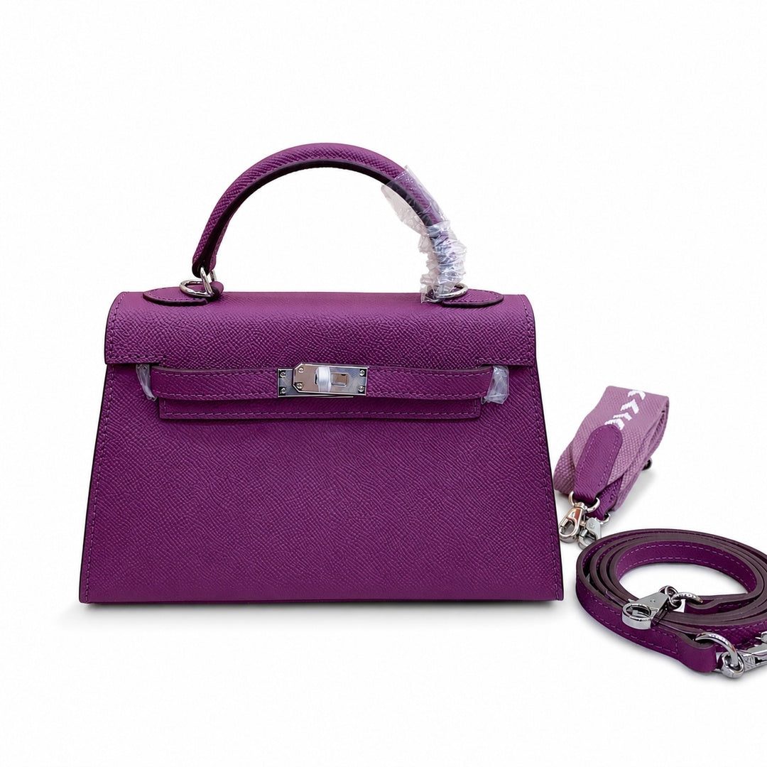 Mini Kelly II Sellier 19cm & 22cm Violet Epsom Leather Palladium Hardware — Compact Top-Handle Bag