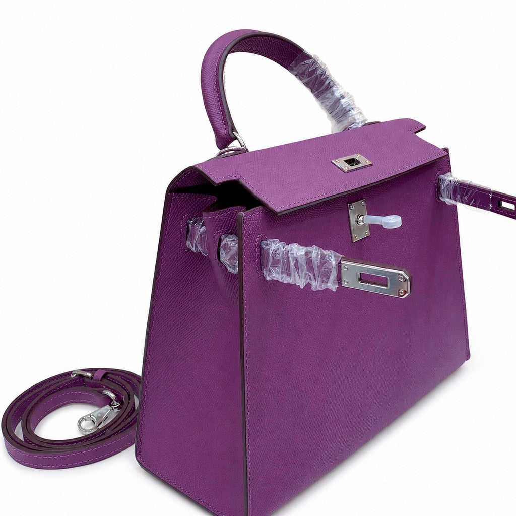 Kelly Sellier 25cm & 28cm Violine Epsom Leather Palladium Hardware Commute Shoulder — Timeless Top-Handle Design