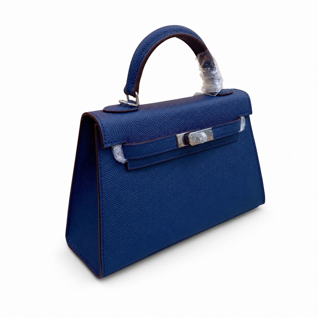 Mini Kelly II Sellier 19cm & 22cm Bleu Nuit Epsom Leather Palladium Hardware — Polished Compact Handbag