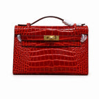 Kelly Pochette Rouge Casa Shiny Niloticus Crocodile Leather Gold Hardware Women Clutch Bag — Elegant Petite Clutch