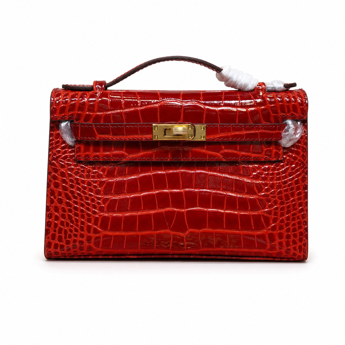 Kelly Pochette Rouge Casa Shiny Niloticus Crocodile Leather Gold Hardware Women Clutch Bag — Elegant Petite Clutch