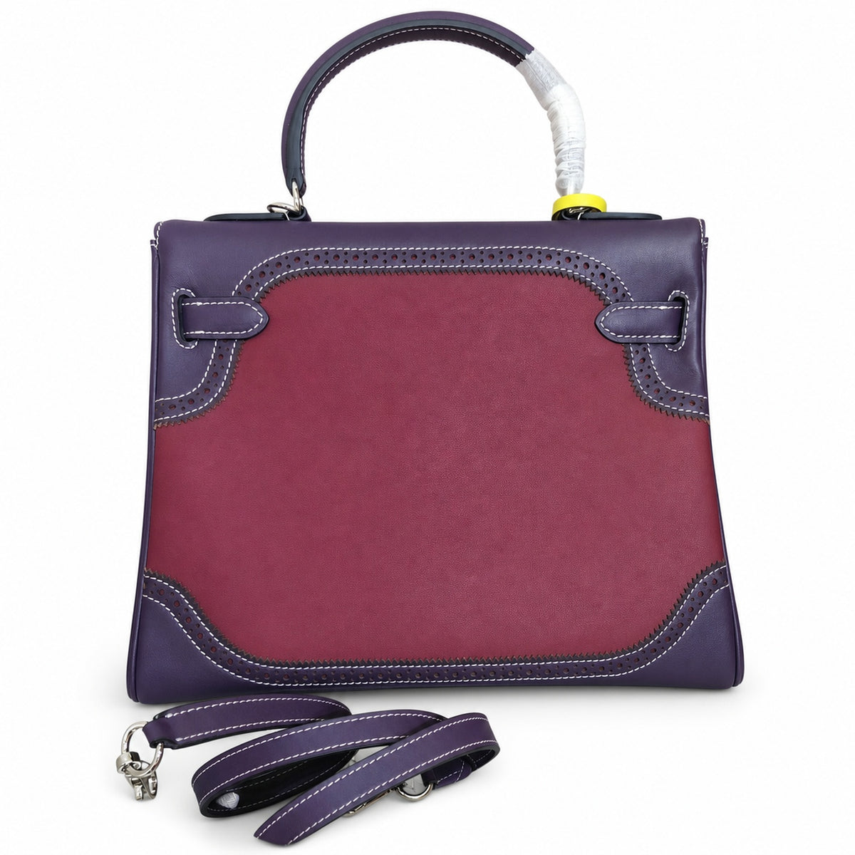 Kelly Sellier Ghillies 28cm Bordeaux & Marron Foncé Barenia Leather Palladium Hardware — Timeless Top-Handle Design