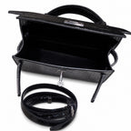 Kelly Sellier 22cm Noir Shiny Crocodile Leather Gold Hardware & Palladium Hardware — Classic Hand-Carry Silhouette