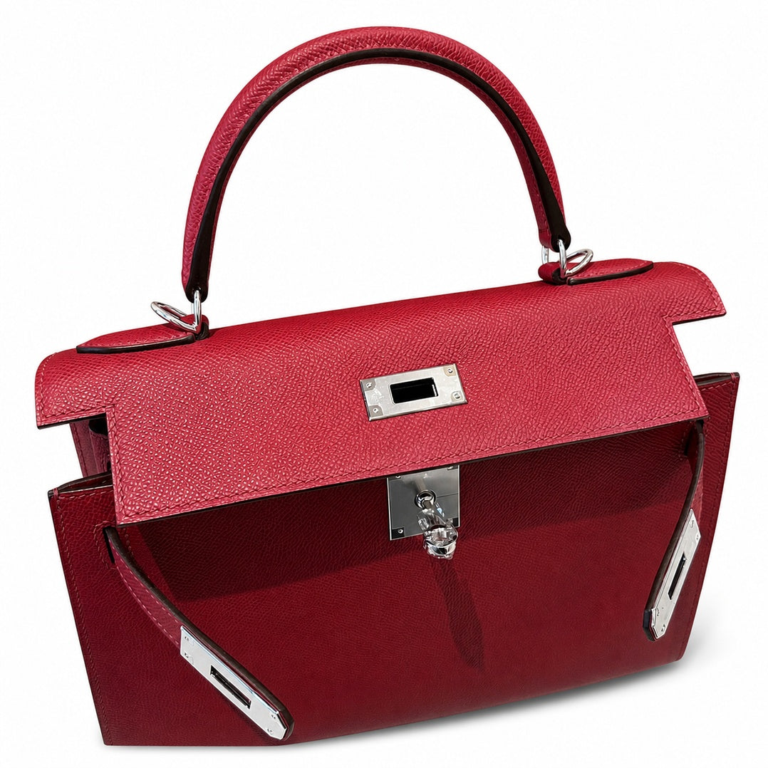 Kelly 28cm Epsom Leather with Silver Buckle Handmade — Structured Top-Handle Handbag