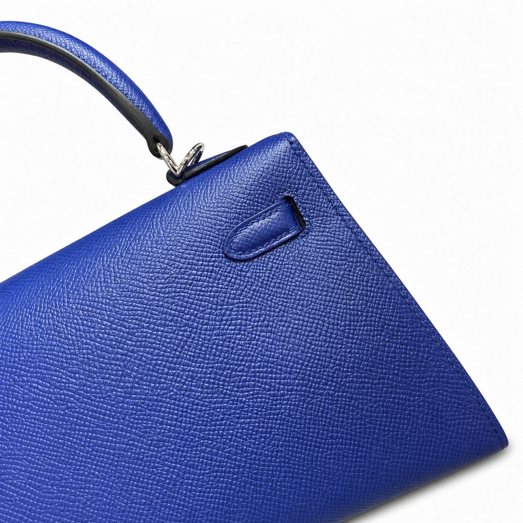 Kelly 25cm Epsom Leather 7T BlueElectric electric blue top handcraft — Elegant Structured Carry Style