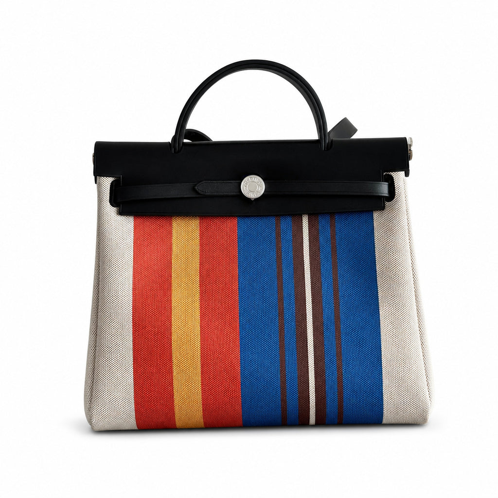 Elegant Canvas-and-Leather Bag: Herbag 31cm Saddle-Inspired Canvas Body with Leather Handle and Shoulder Strap
