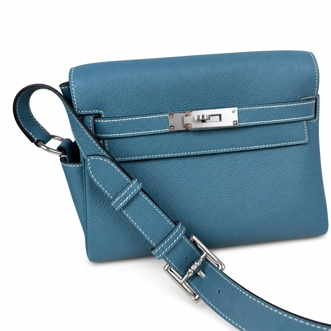 Available : Kelly messenger men's and women's bags, denim blue and Silver buckles, imported leather, all-steel hand-waxed thread, the highest — Timeless Top-Handle Design