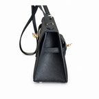 Kelly Double-Sided Epsom Leather in Black with Gold Buckle — Refined Reversible Carry Design
