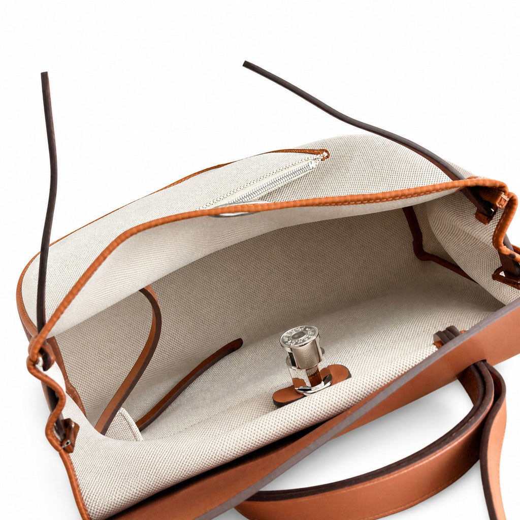 Herbag 31cm Saddle-Inspired Canvas Body with Leather Handle and Shoulder Strap — Distinctive Saddle-Inspired Handbag
