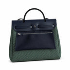 Herbag 31cm Saddle-Inspired Canvas Body with Leather Handle and Shoulder Strap — Elegant Canvas-and-Leather Hand-Carry Bag