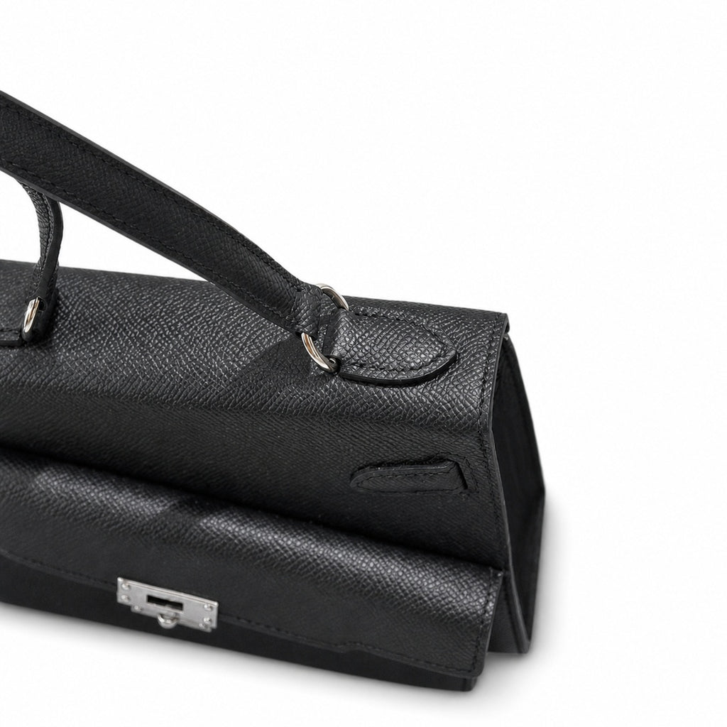 Kelly Double-Sided Epsom Leather in Black with Silver Buckle — Elegant Structured Carry Style