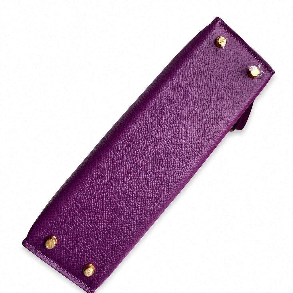 handmade Mini Kelly II 19cm imported Epsom Leather sea anemone purple Gold Buckle — Elegant Compact Carry Style