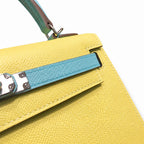 Kelly 28cm Epsom Leather C9 Soufre goose egg yolk 3P BlueAtoll macaron blue top handcraft — Polished Structured Handbag