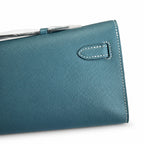 Polished Compact Clutch: Kelly Cut 31 Clutch Epsom Leather Denim Blue