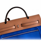 Distinctive Canvas Carry Style: Herbag 31cm Saddle-Inspired Canvas Body with Leather Handle and Shoulder Strap