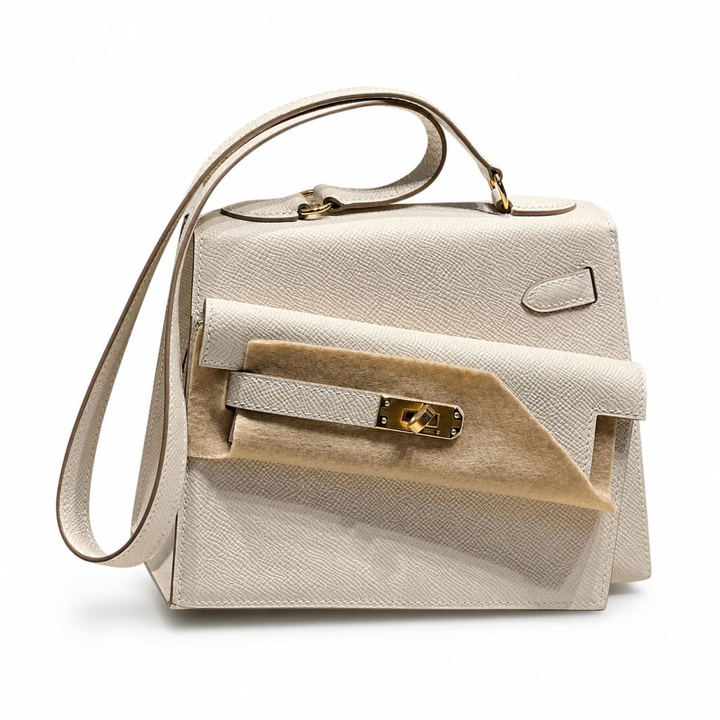 Kelly II SELLIER double-sided Kelly 20cm 10 Milkshake White Epsom Leather Gold Buckle — Elegant Structured Carry Style
