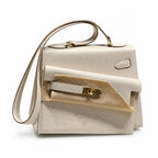 Kelly II SELLIER double-sided Kelly 20cm 10 Milkshake White Epsom Leather Gold Buckle — Elegant Structured Carry Style