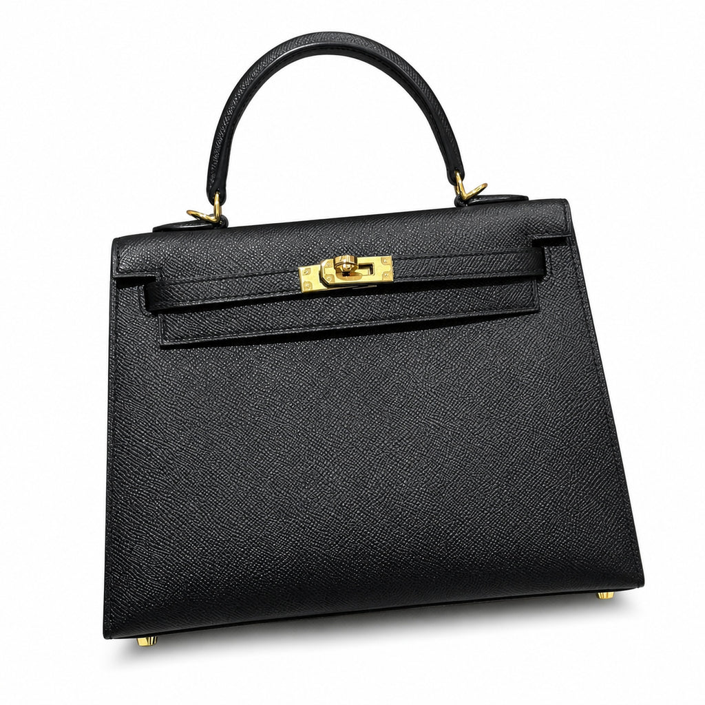 Kelly 25cm in Black Epsom Leather with Gold Buckle Handmade — Refined Top-Handle Bag