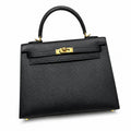 Kelly 25cm in Black Epsom Leather with Gold Buckle Handmade — Refined Top-Handle Bag