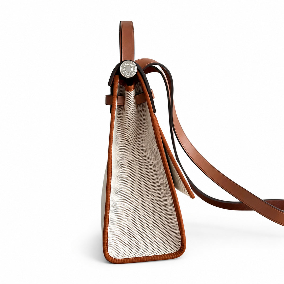 Canvas Body and Leather Trim Design: Herbag 31cm Saddle-Inspired Canvas Body with Leather Handle and Shoulder Strap