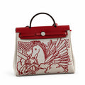 Canvas-and-Leather Shoulder Bag: Herbag 31cm Saddle-Inspired Canvas Body with Leather Handle and Shoulder Strap
