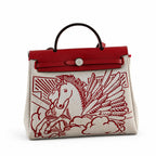 Canvas-and-Leather Shoulder Bag: Herbag 31cm Saddle-Inspired Canvas Body with Leather Handle and Shoulder Strap