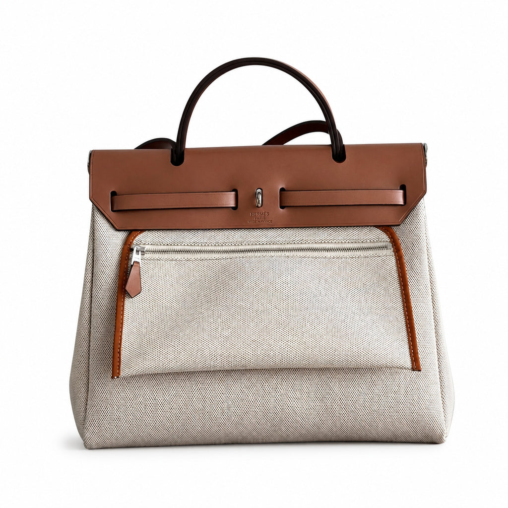 Herbag 31cm Saddle-Inspired Canvas Body with Leather Handle and Shoulder Strap — Distinctive Saddle-Inspired Handbag