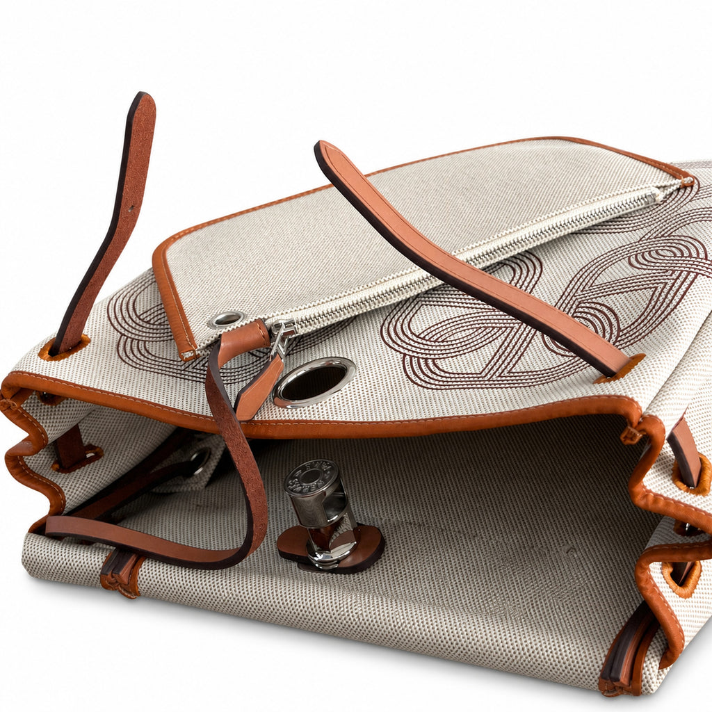 Polished Canvas-and-Leather Shoulder Style: Herbag 31cm Saddle-Inspired Canvas Body with Leather Handle and Shoulder Strap