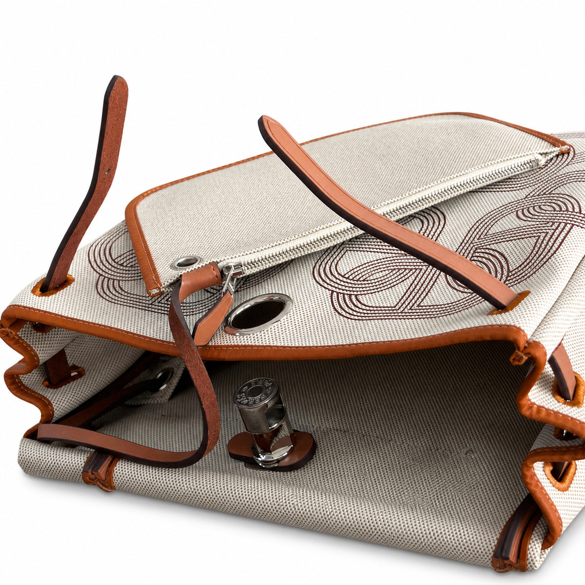 Polished Canvas-and-Leather Shoulder Style: Herbag 31cm Saddle-Inspired Canvas Body with Leather Handle and Shoulder Strap