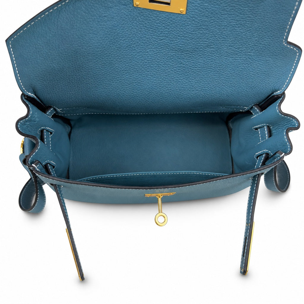 Kelly Messenger messenger bag for men and women, denim orchid buckle, imported leather, all-steel hand-waxed thread, the highest cost-effectiveness — Streamlined Top-Handle Handbag
