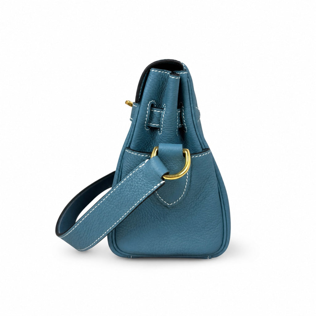 Kelly Messenger messenger bag for men and women, denim orchid buckle, imported leather, all-steel hand-waxed thread, the highest cost-effectiveness — Streamlined Top-Handle Handbag