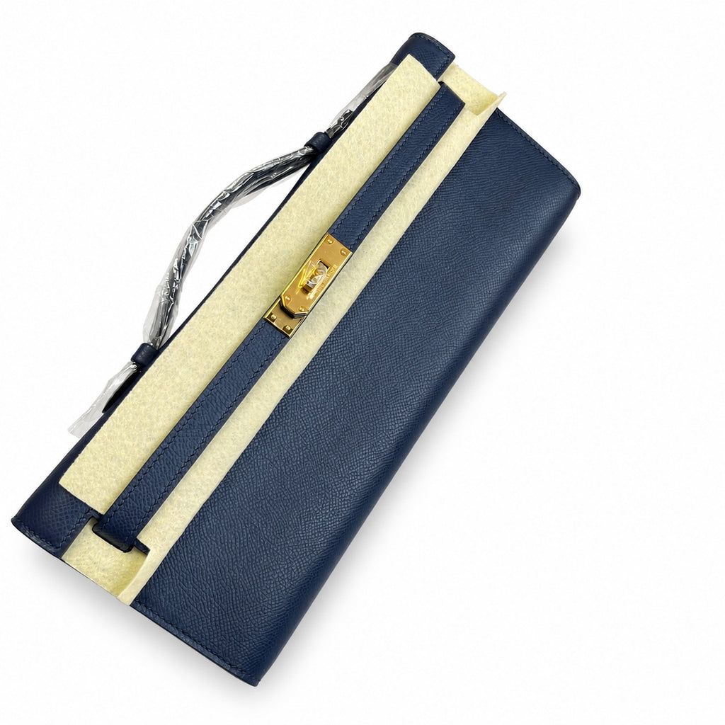 Kelly Cut 31 Clutch Epsom Leather Dark Blue — Slim Evening Clutch