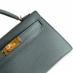 handmade Mini Kelly II 19cm imported Epsom Leather almond green Gold Buckle — Elegant Compact Carry Style