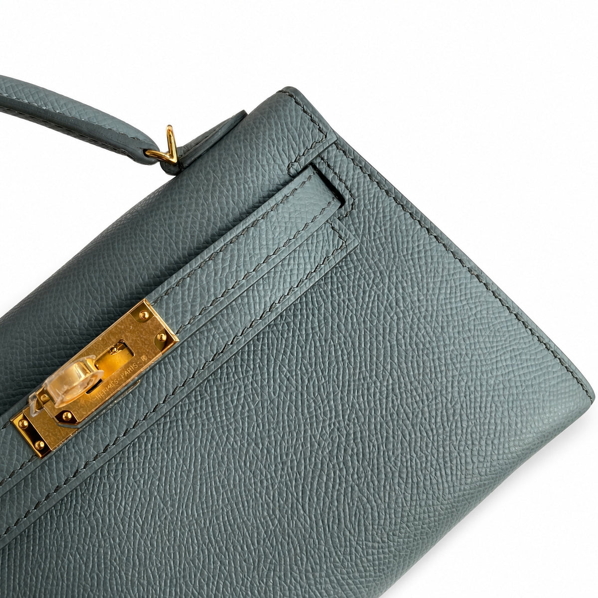 handmade Mini Kelly II 19cm imported Epsom Leather almond green Gold Buckle — Elegant Compact Carry Style