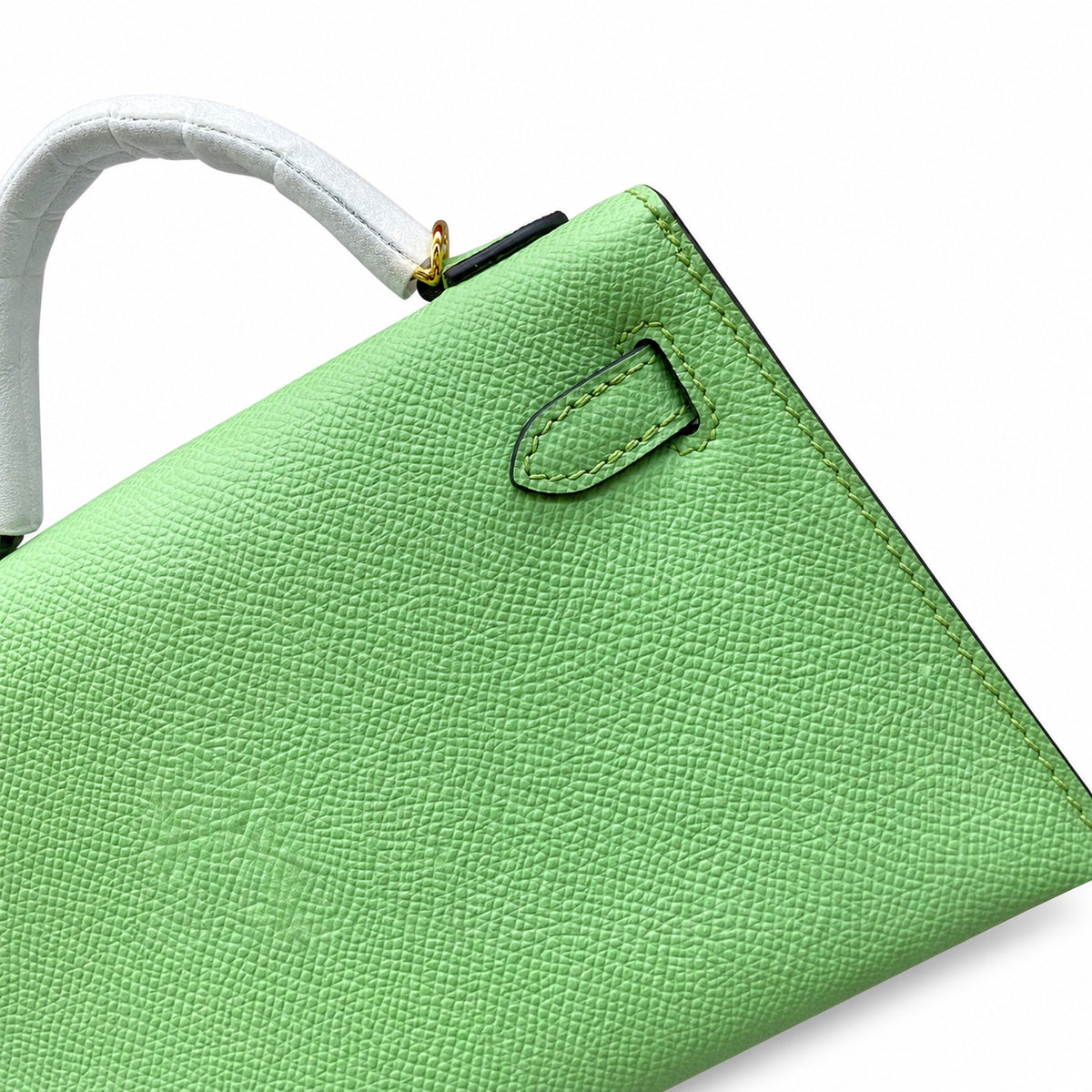 second generation Kelly 19cm imported Epsom Leather avocado green Gold and Silver Buckle wax thread — Streamlined Mini Handbag