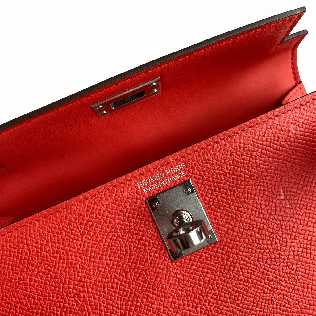 handmade Mini Kelly II 19cm imported Epsom Leather peach Pink Silver Buckle — Compact Top-Handle Bag
